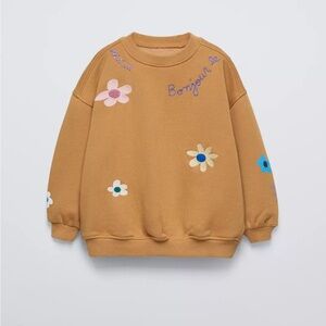 Zara Mustard Sweatshirt with Flowers size 2